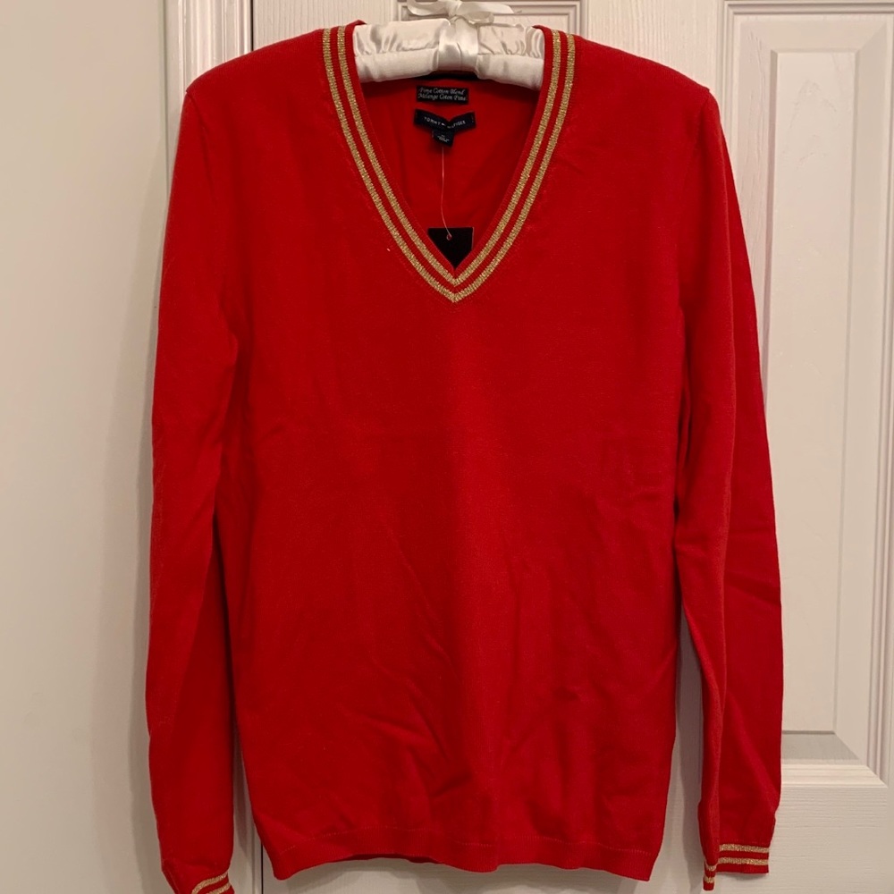 NWT Tommy Hilfiger Red V-neck Sweater